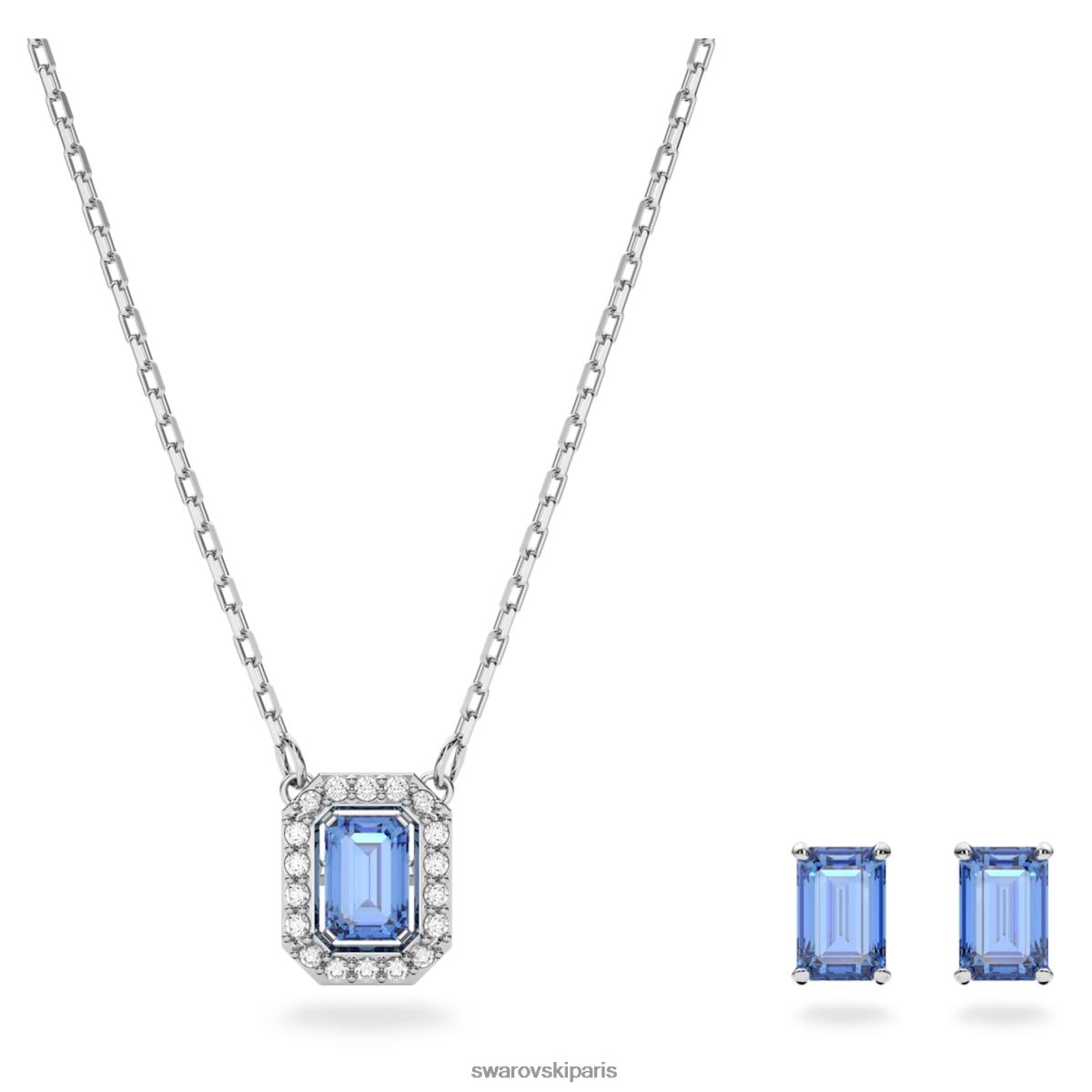 bijoux Swarovski ensemble millénaire taille octogonale, bleu, rhodié RZD0XJ385