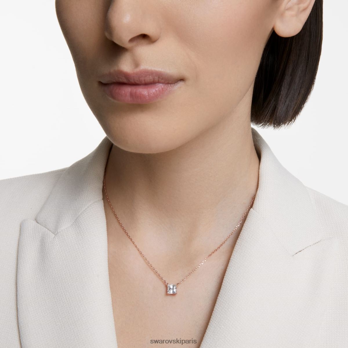 bijoux Swarovski attirer le collier taille carrée, blanc, plaqué ton or rose RZD0XJ22