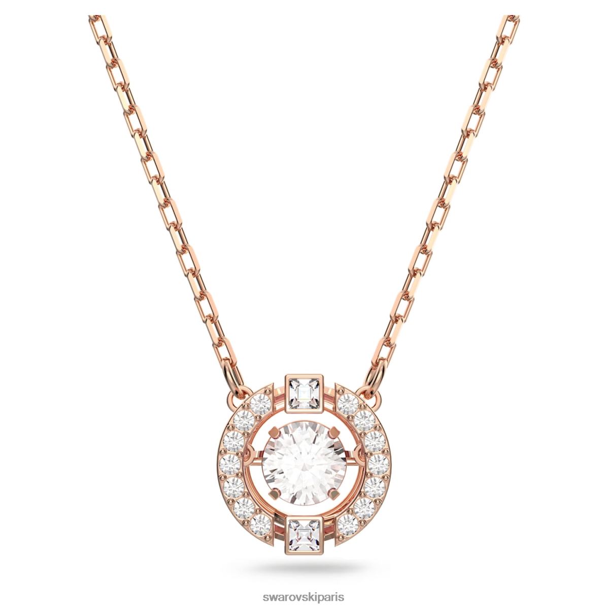 bijoux Swarovski collier de danse étincelant taille ronde, blanc, plaqué ton or rose RZD0XJ21