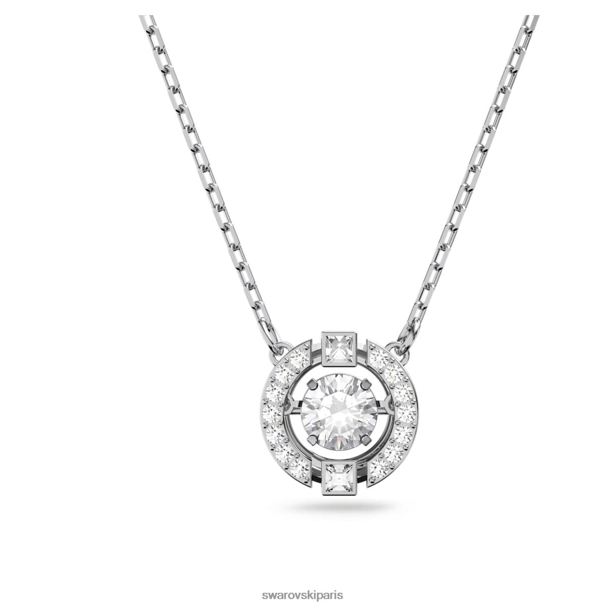 bijoux Swarovski collier de danse étincelant taille ronde, blanc, rhodié RZD0XJ17