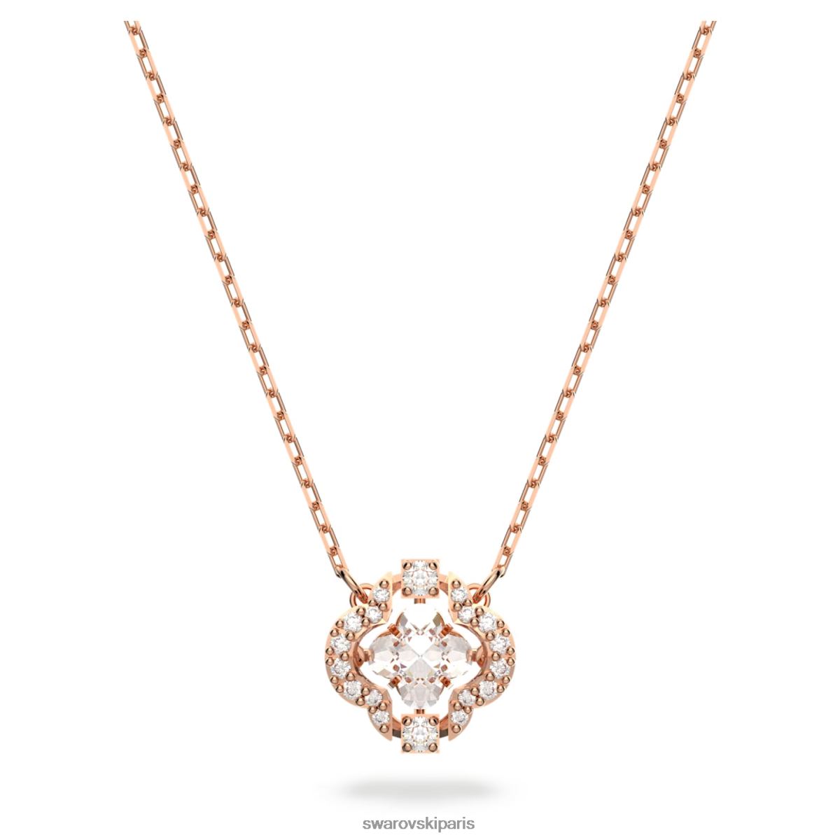 bijoux Swarovski collier de danse étincelant trèfle, blanc, métal doré rose RZD0XJ102
