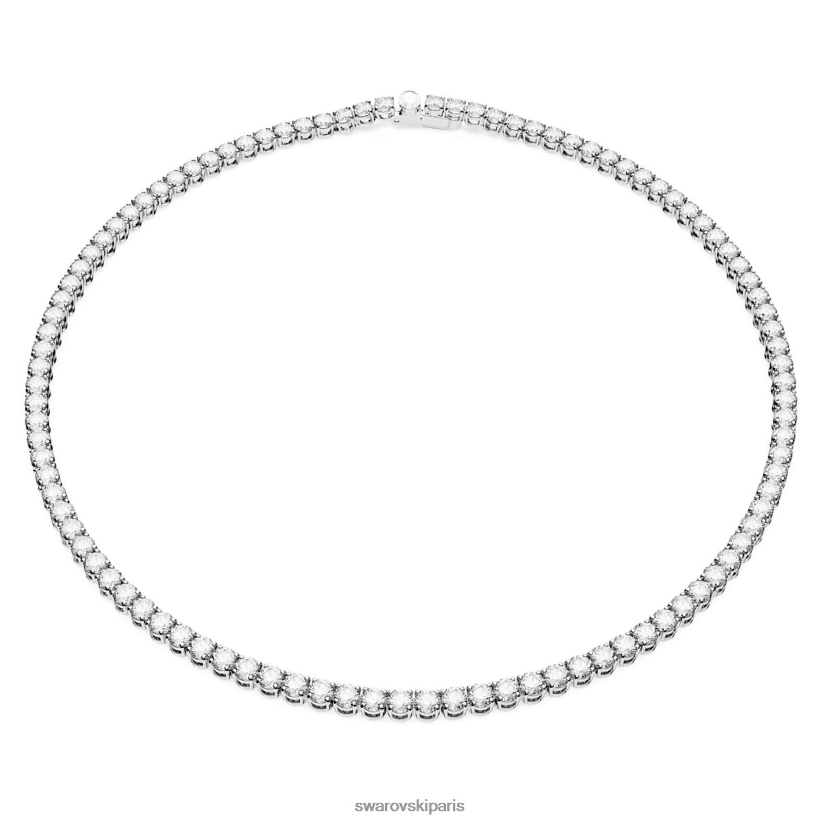 bijoux Swarovski collier de tennis matriciel taille ronde, blanc, rhodié RZD0XJ1