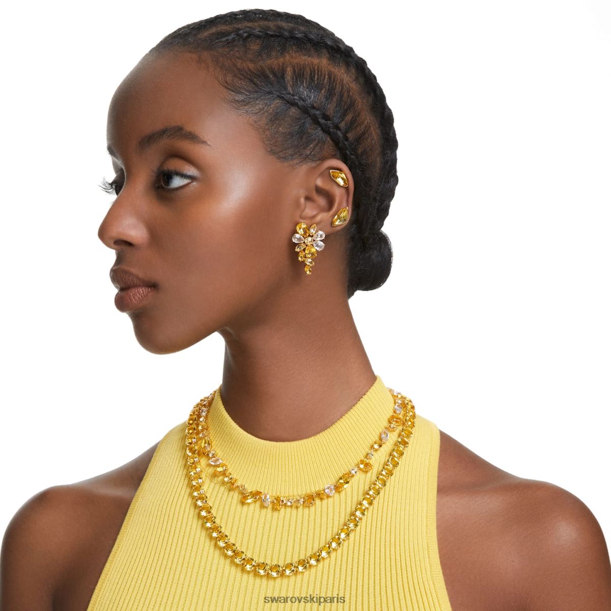 bijoux Swarovski collier gemme coupes mixtes, jaune, plaqué or RZD0XJ8