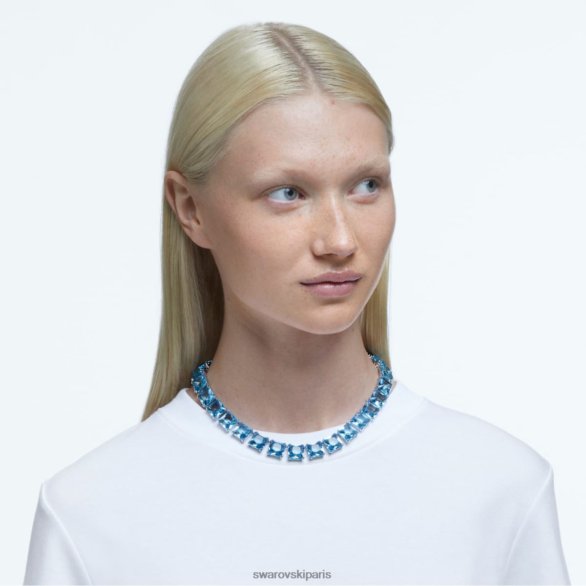 bijoux Swarovski collier millénaire coupe carrée, bleu, rhodié RZD0XJ46