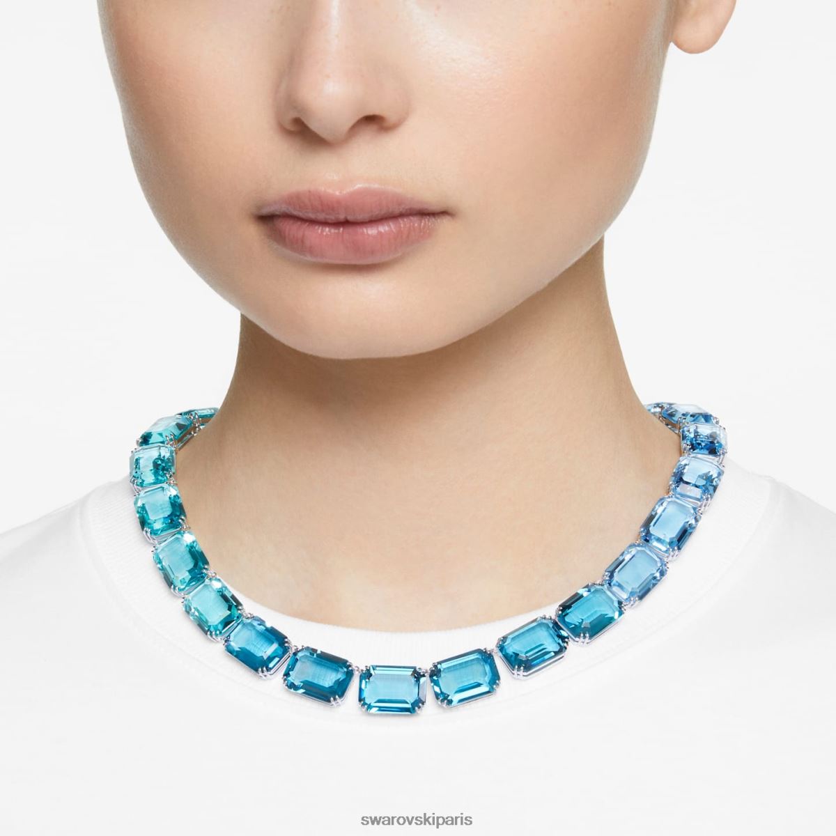 bijoux Swarovski collier millenia coupe octogonale bleu, rhodié RZD0XJ143