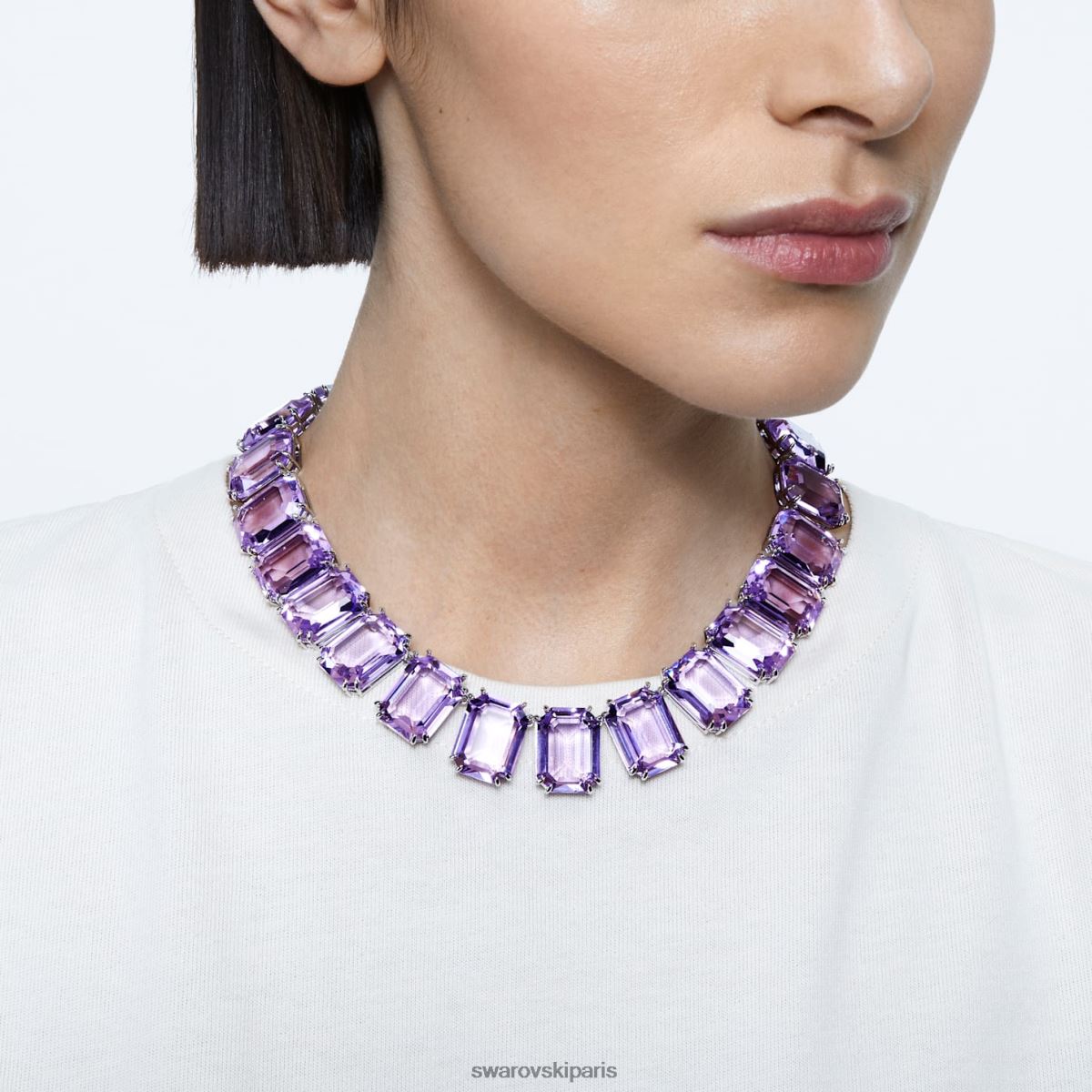 bijoux Swarovski collier millenia coupe octogonale cristaux surdimensionnés, violets, plaqués rhodium RZD0XJ144