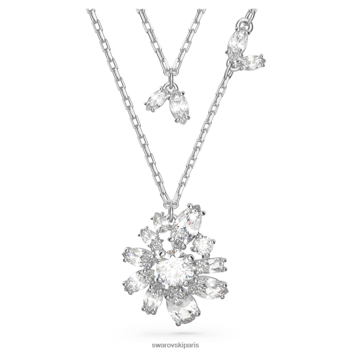 bijoux Swarovski collier superposé gema coupes mixtes, fleur, blanc, rhodié RZD0XJ117