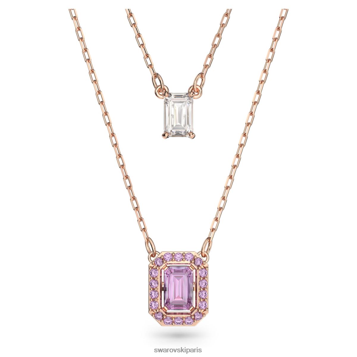 bijoux Swarovski collier superposé millenia taille octogonale, violet, plaqué ton or rose RZD0XJ47