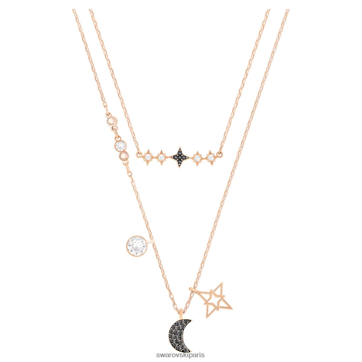 bijoux Swarovski collier symbolique lune et étoile, noir, plaqué ton or rose RZD0XJ24