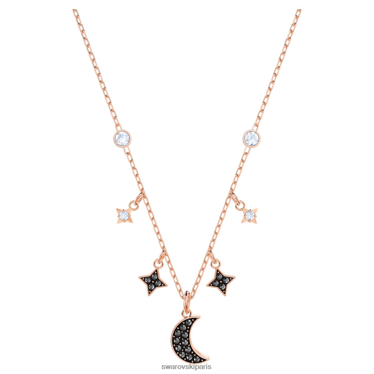 bijoux Swarovski collier symbolique lune et étoile, noir, plaqué ton or rose RZD0XJ29