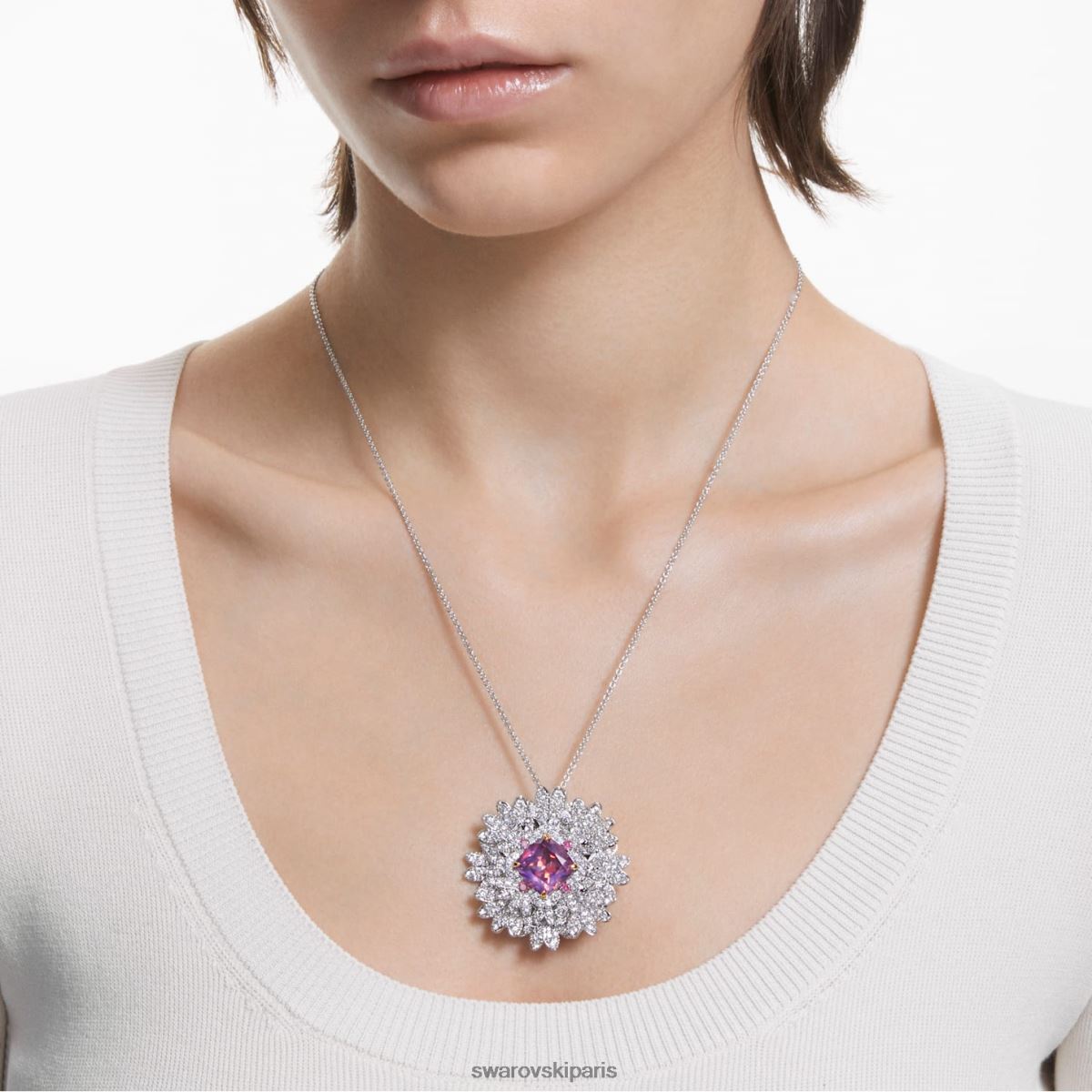 bijoux Swarovski pendentif et broche fleur éternelle fleur, rose, finition métal mélangé RZD0XJ336