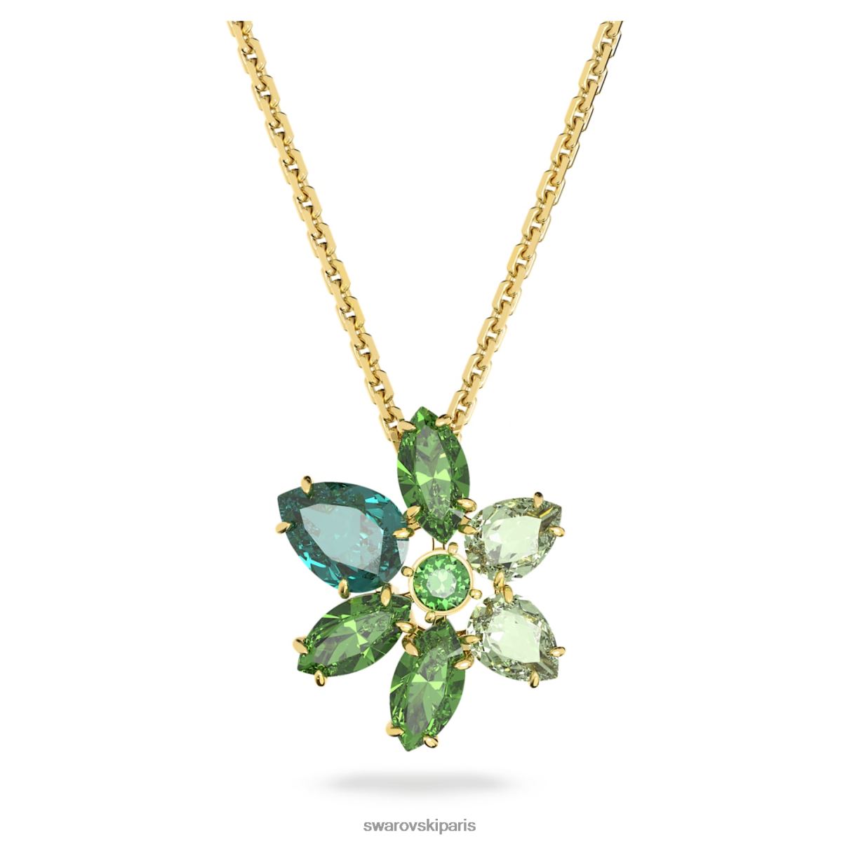 bijoux Swarovski pendentif gemme coupes mixtes, fleur, vert, métal doré RZD0XJ163