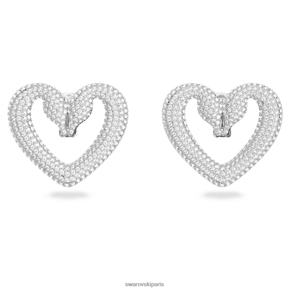 bijoux Swarovski boucles d'oreilles clip coeur, blanc, rhodié RZD0XJ952