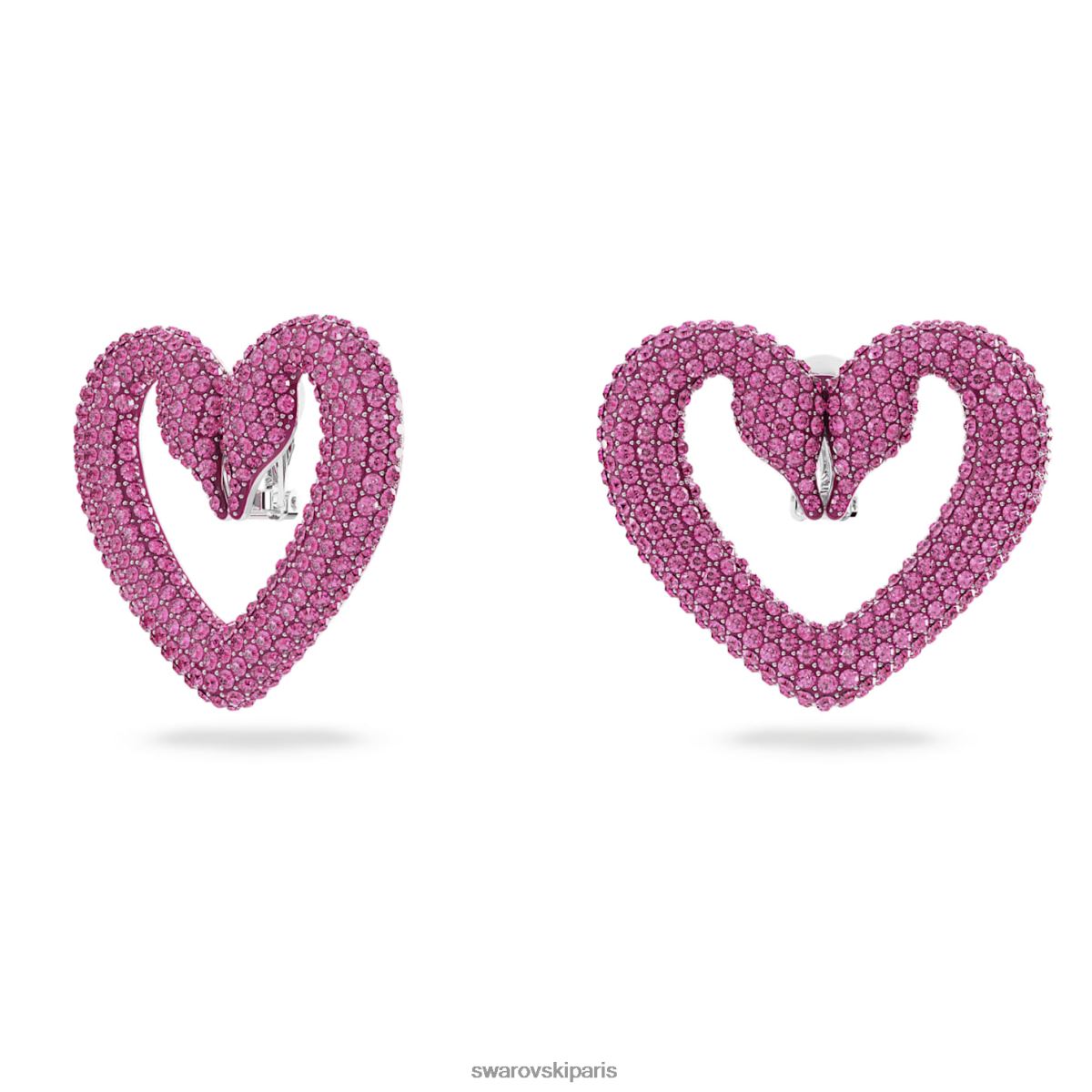 bijoux Swarovski boucles d'oreilles clip coeur, rose, rhodié RZD0XJ947