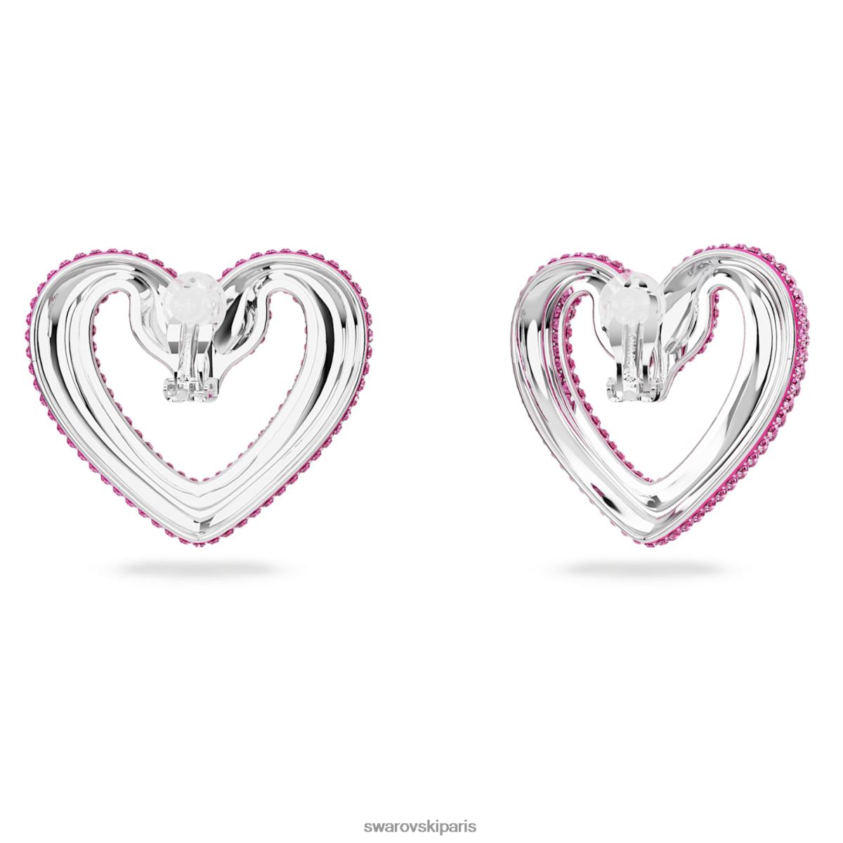 bijoux Swarovski boucles d'oreilles clip coeur, rose, rhodié RZD0XJ947