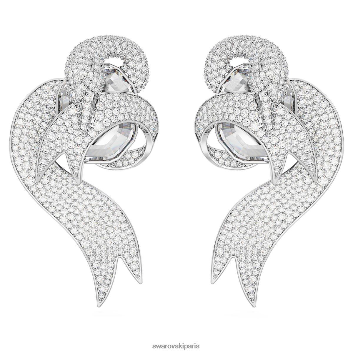 bijoux Swarovski boucles d'oreilles clip cygne à la mode design asymétrique, cygne, blanc, rhodié RZD0XJ946