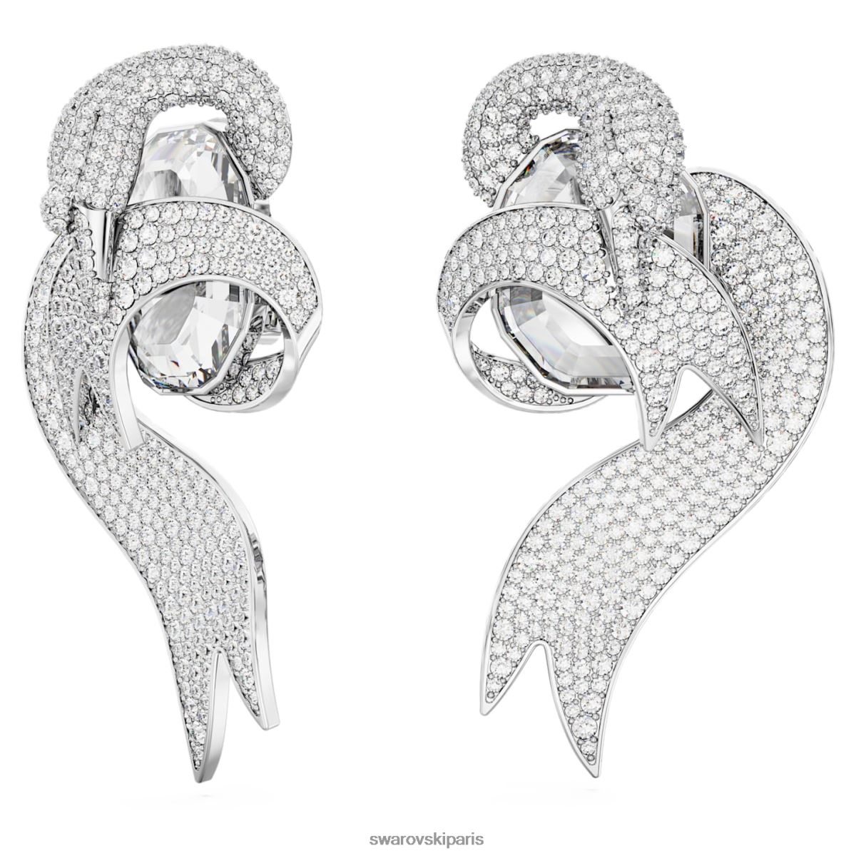 bijoux Swarovski boucles d'oreilles clip cygne à la mode design asymétrique, cygne, blanc, rhodié RZD0XJ946