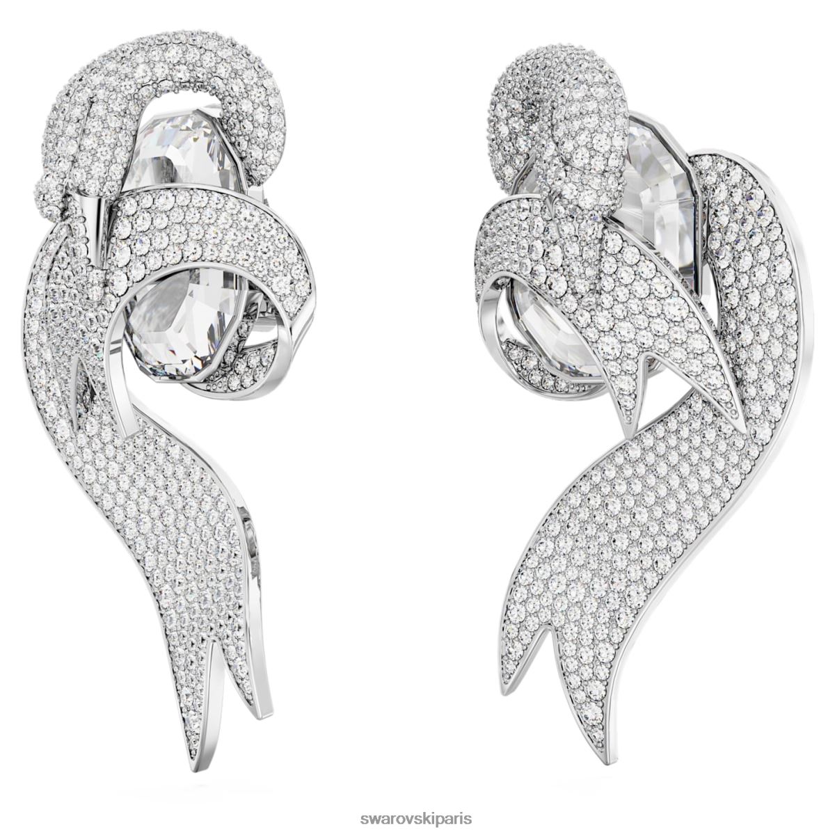 bijoux Swarovski boucles d'oreilles clip cygne à la mode design asymétrique, cygne, blanc, rhodié RZD0XJ946