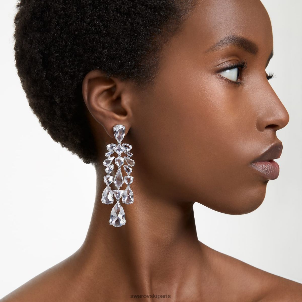 bijoux Swarovski boucles d'oreilles clips Mesmera coupes mixtes, lustre, blanc, rhodié RZD0XJ951