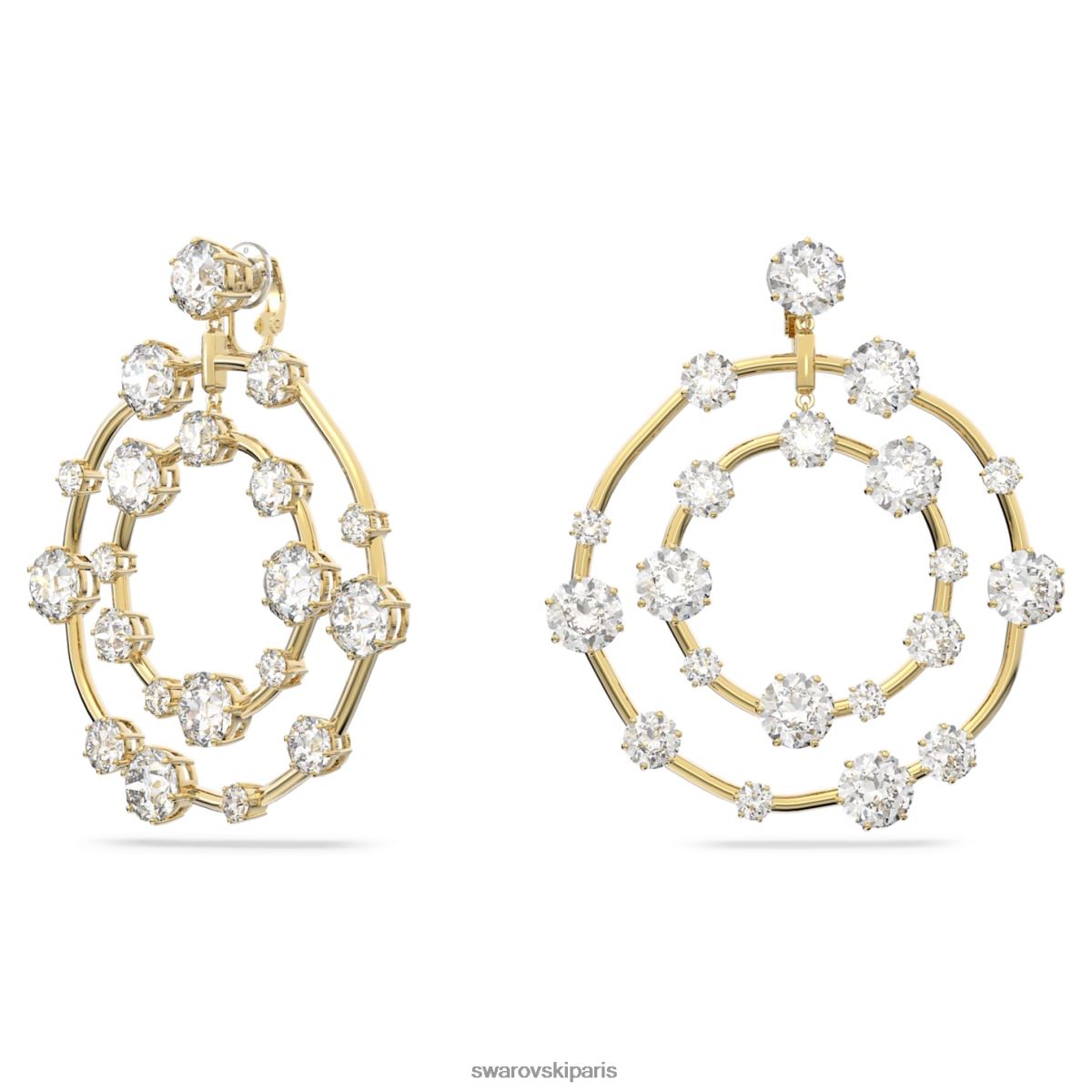 bijoux Swarovski boucles d'oreilles clips constellation coupe ronde, blanc, métal doré RZD0XJ894