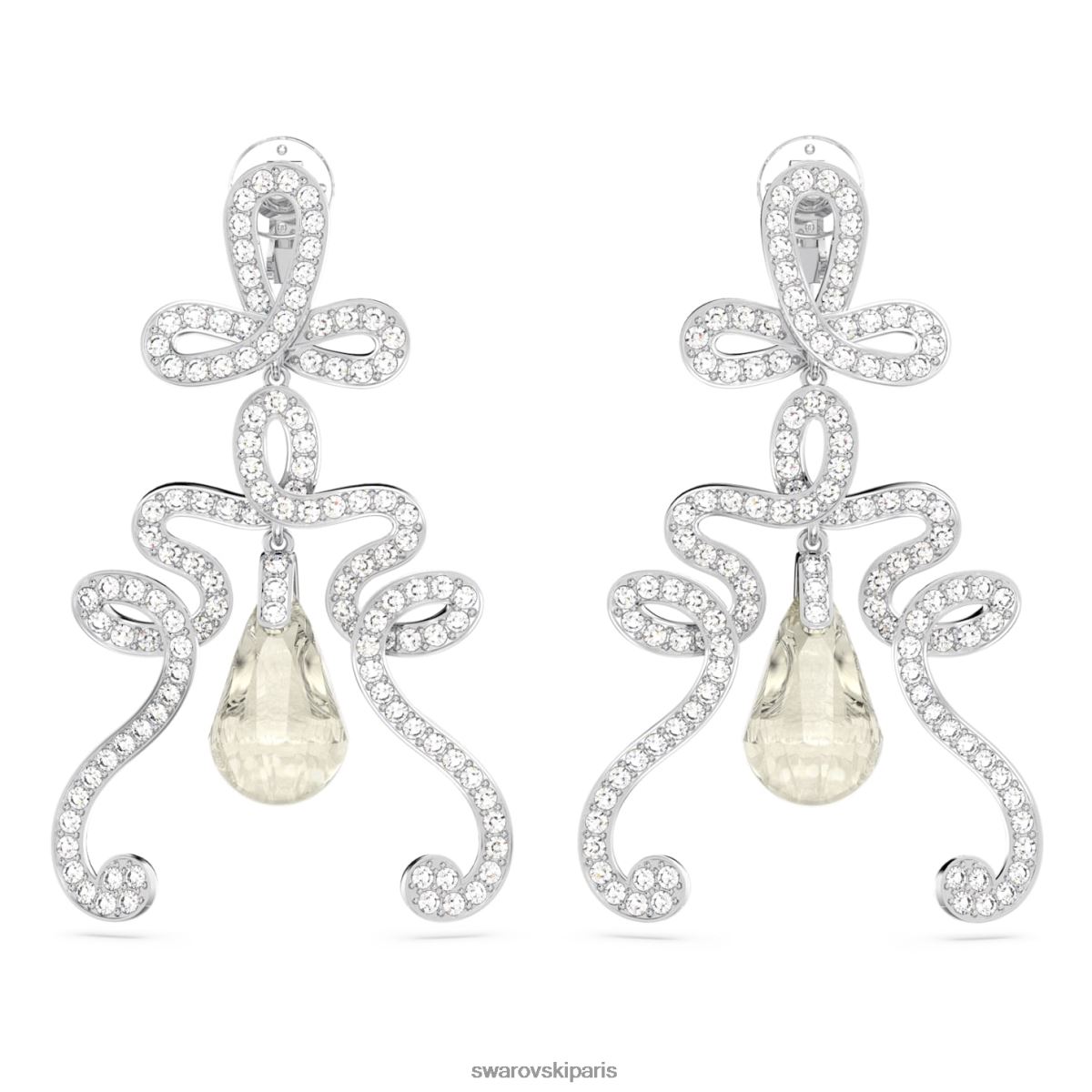 bijoux Swarovski boucles d'oreilles clips fluenta cristaux rallumés, blancs, plaqués rhodium RZD0XJ956