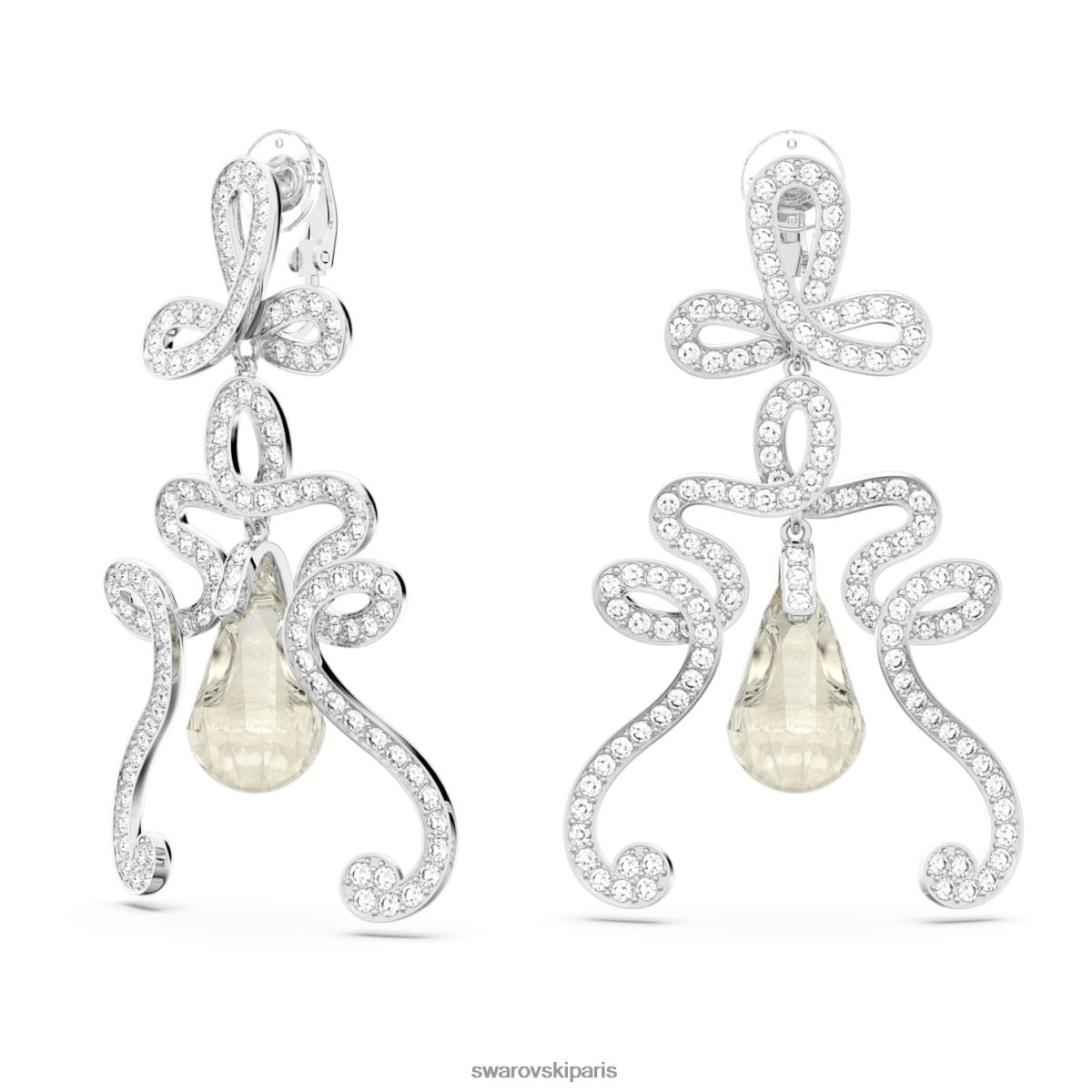 bijoux Swarovski boucles d'oreilles clips fluenta cristaux rallumés, blancs, plaqués rhodium RZD0XJ956