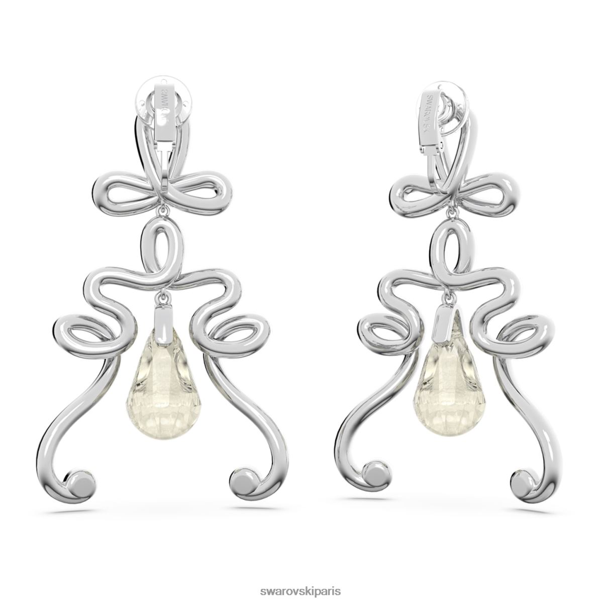 bijoux Swarovski boucles d'oreilles clips fluenta cristaux rallumés, blancs, plaqués rhodium RZD0XJ956