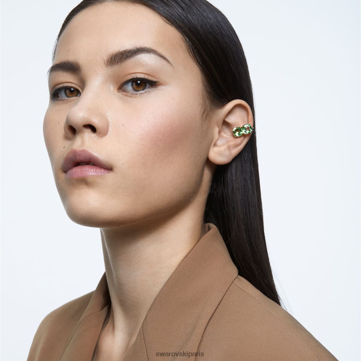 bijoux Swarovski boucles d'oreilles clips millenia coupe carrée, vert, métal doré RZD0XJ942