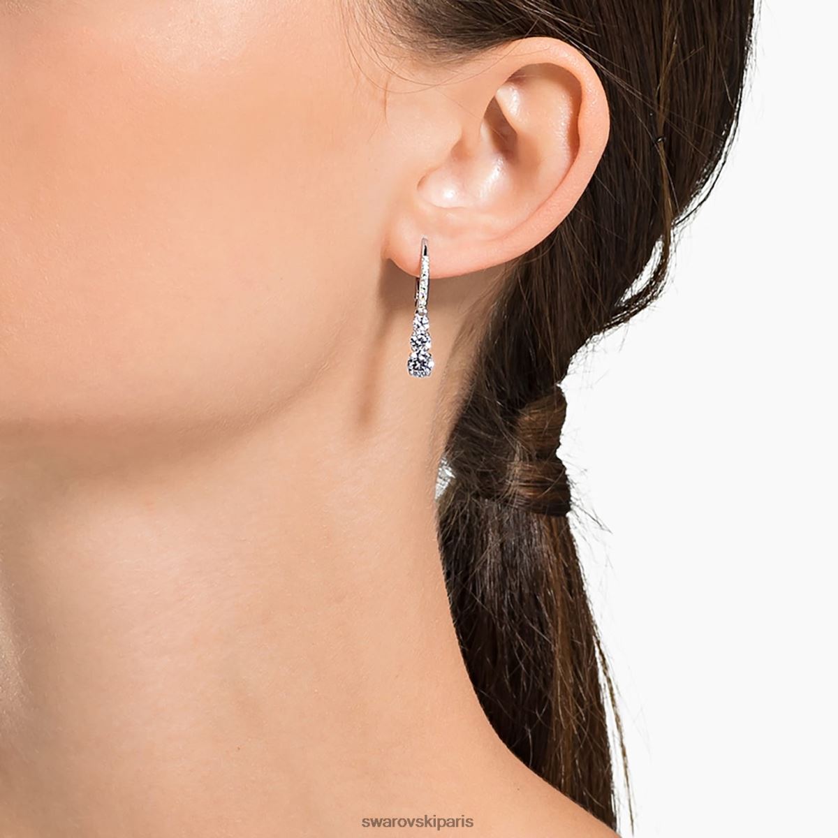 bijoux Swarovski attirer les boucles d'oreilles créoles trilogie taille ronde, blanc, rhodié RZD0XJ757