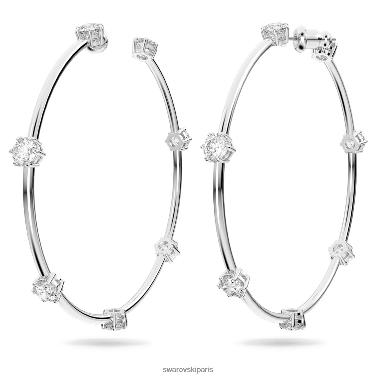 bijoux Swarovski boucles d'oreilles créoles Constella taille ronde, blanc, rhodié RZD0XJ885