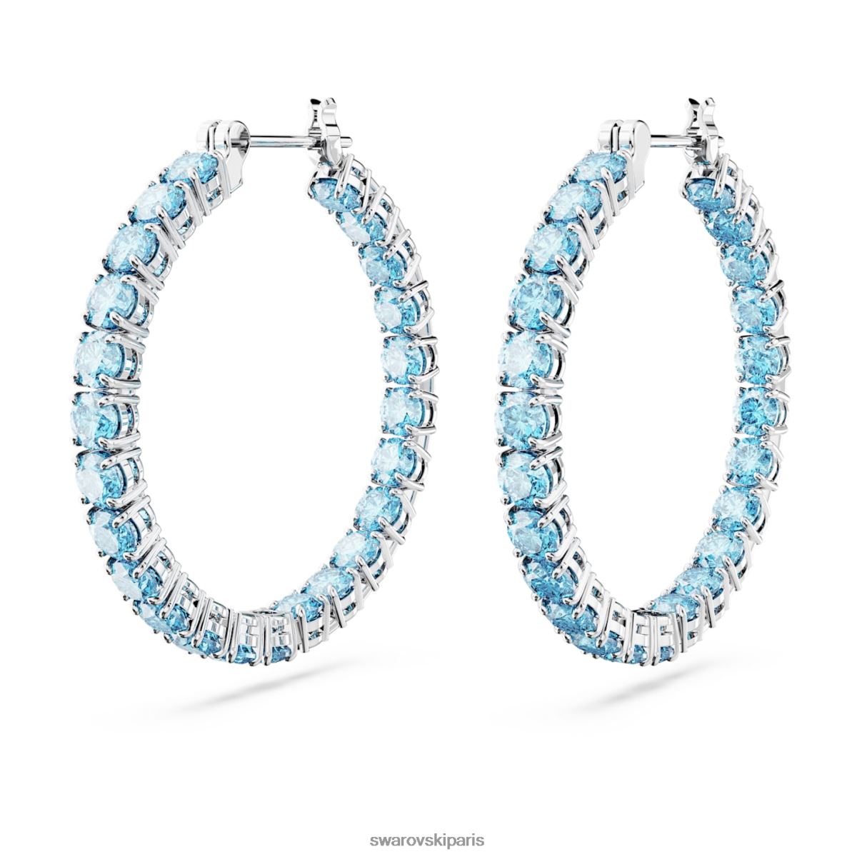 bijoux Swarovski boucles d'oreilles créoles Matrix coupe ronde, bleu, rhodié RZD0XJ923