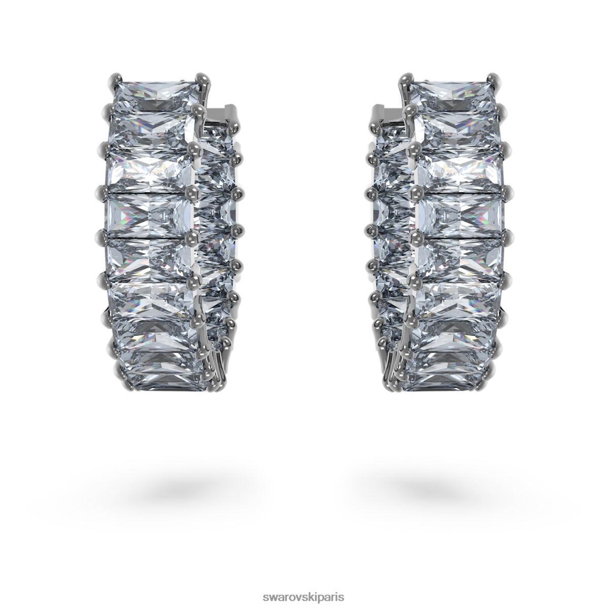 bijoux Swarovski boucles d'oreilles créoles Matrix taille baguette, gris, plaqué ruthénium RZD0XJ866