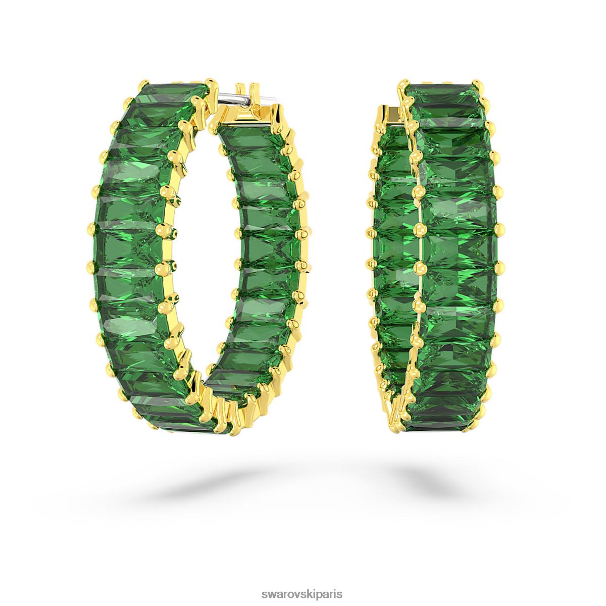 bijoux Swarovski boucles d'oreilles créoles Matrix taille baguette, vert, métal doré RZD0XJ862