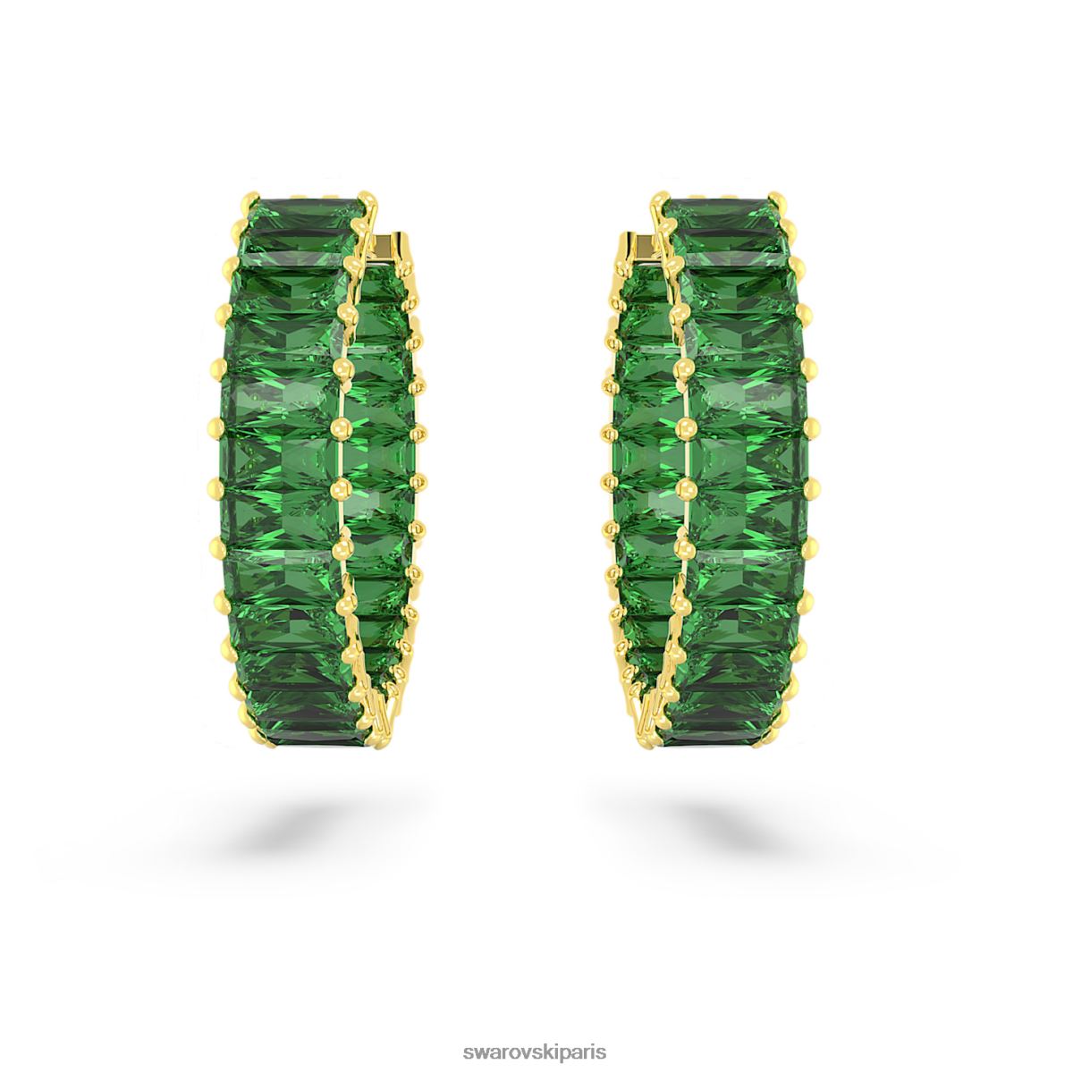 bijoux Swarovski boucles d'oreilles créoles Matrix taille baguette, vert, métal doré RZD0XJ862