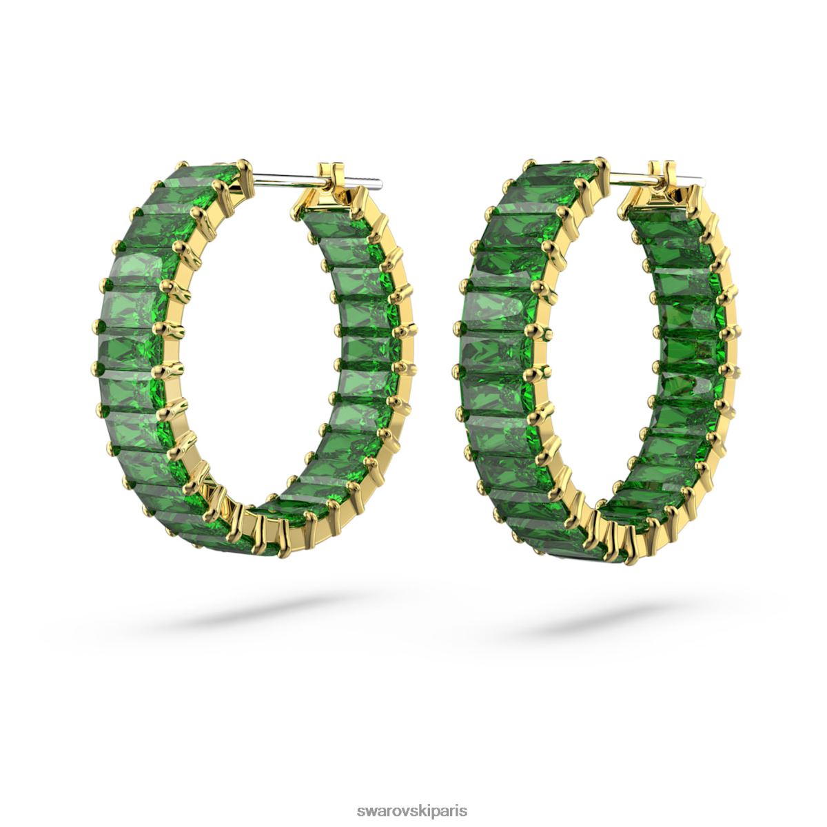 bijoux Swarovski boucles d'oreilles créoles Matrix taille baguette, vert, métal doré RZD0XJ862