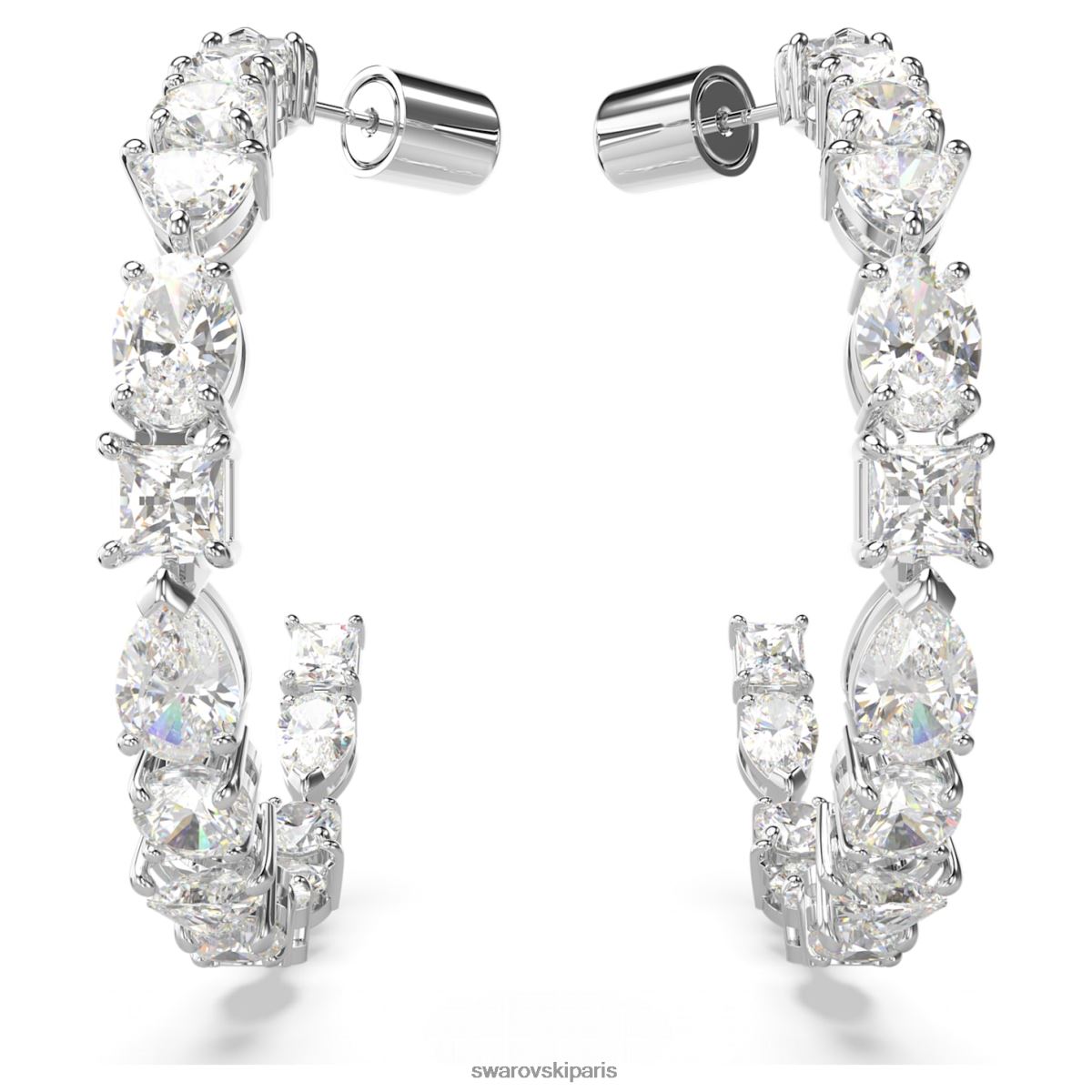 bijoux Swarovski boucles d'oreilles créoles de luxe tennis coupes mixtes, blanc, rhodié RZD0XJ892