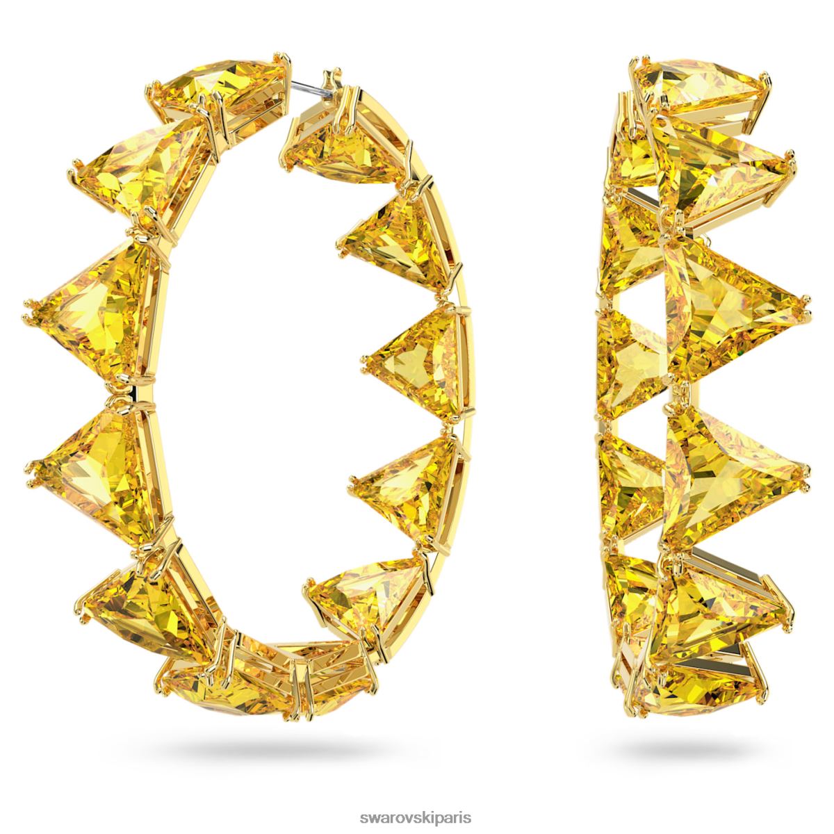 bijoux Swarovski boucles d'oreilles créoles en ortyx coupe triangle, jaune, métal doré RZD0XJ924