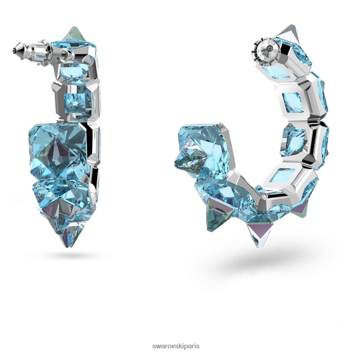 bijoux Swarovski boucles d'oreilles créoles en ortyx taille pyramidale, bleu, rhodié RZD0XJ918