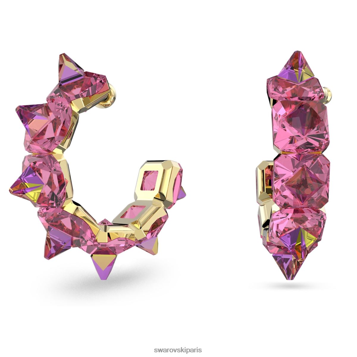 bijoux Swarovski boucles d'oreilles créoles en ortyx taille pyramidale, rose, métal doré RZD0XJ890