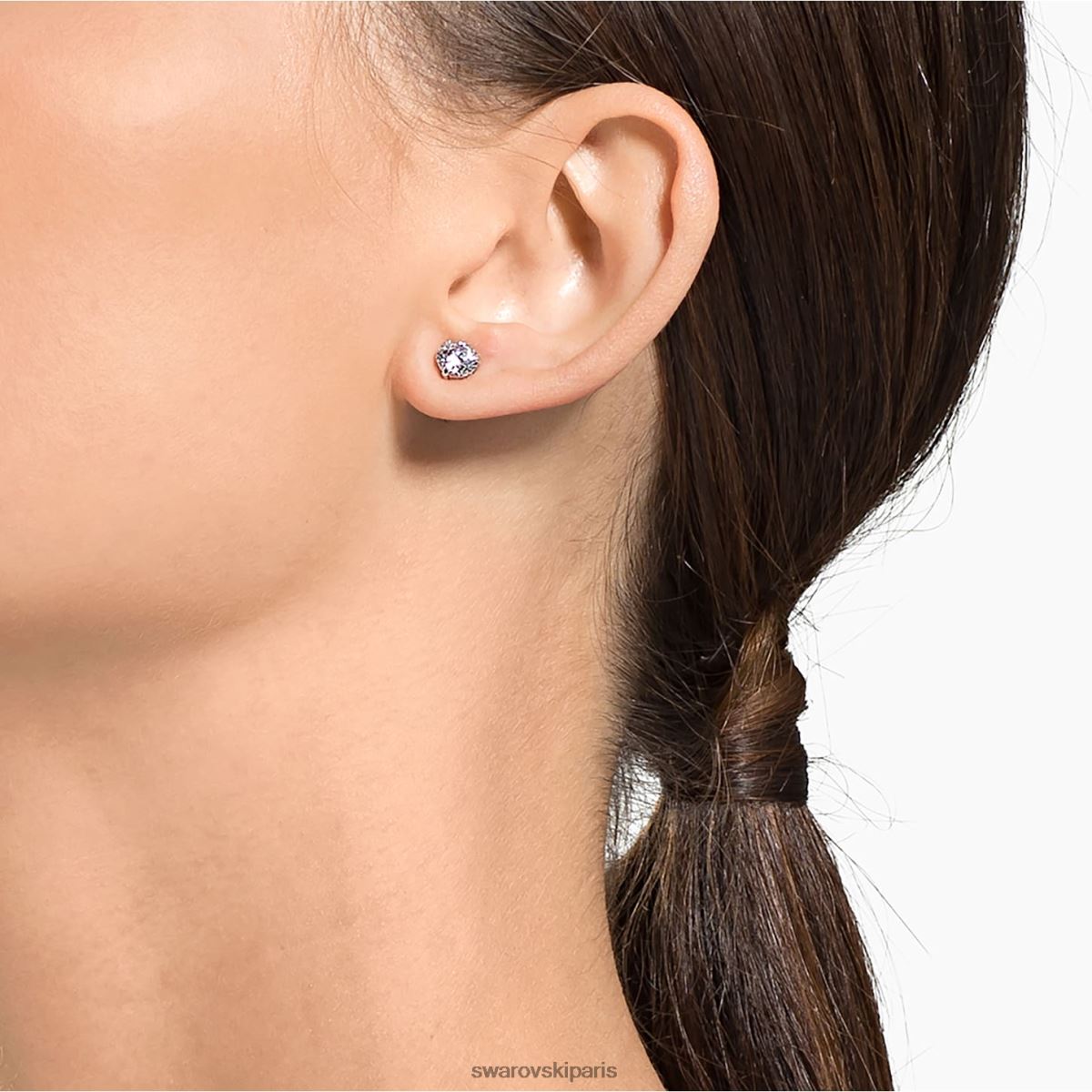 bijoux Swarovski attirer les boucles d'oreilles taille ronde, blanc, rhodié RZD0XJ656