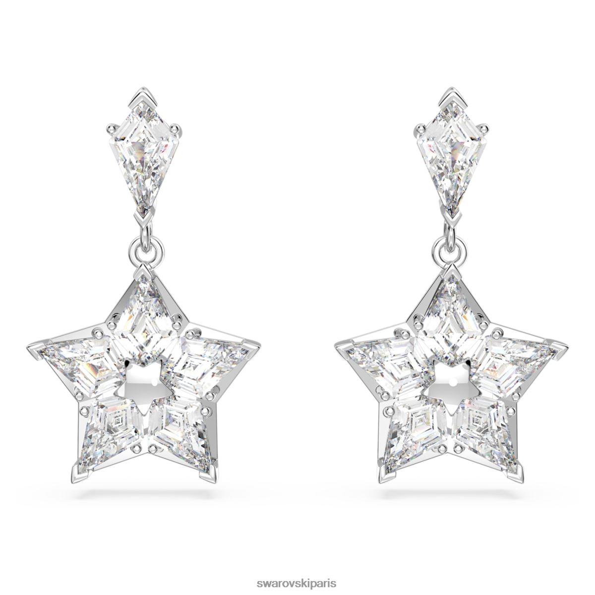 bijoux Swarovski boucles d'oreilles Stella Kite Cut, étoile, blanc, rhodié RZD0XJ788