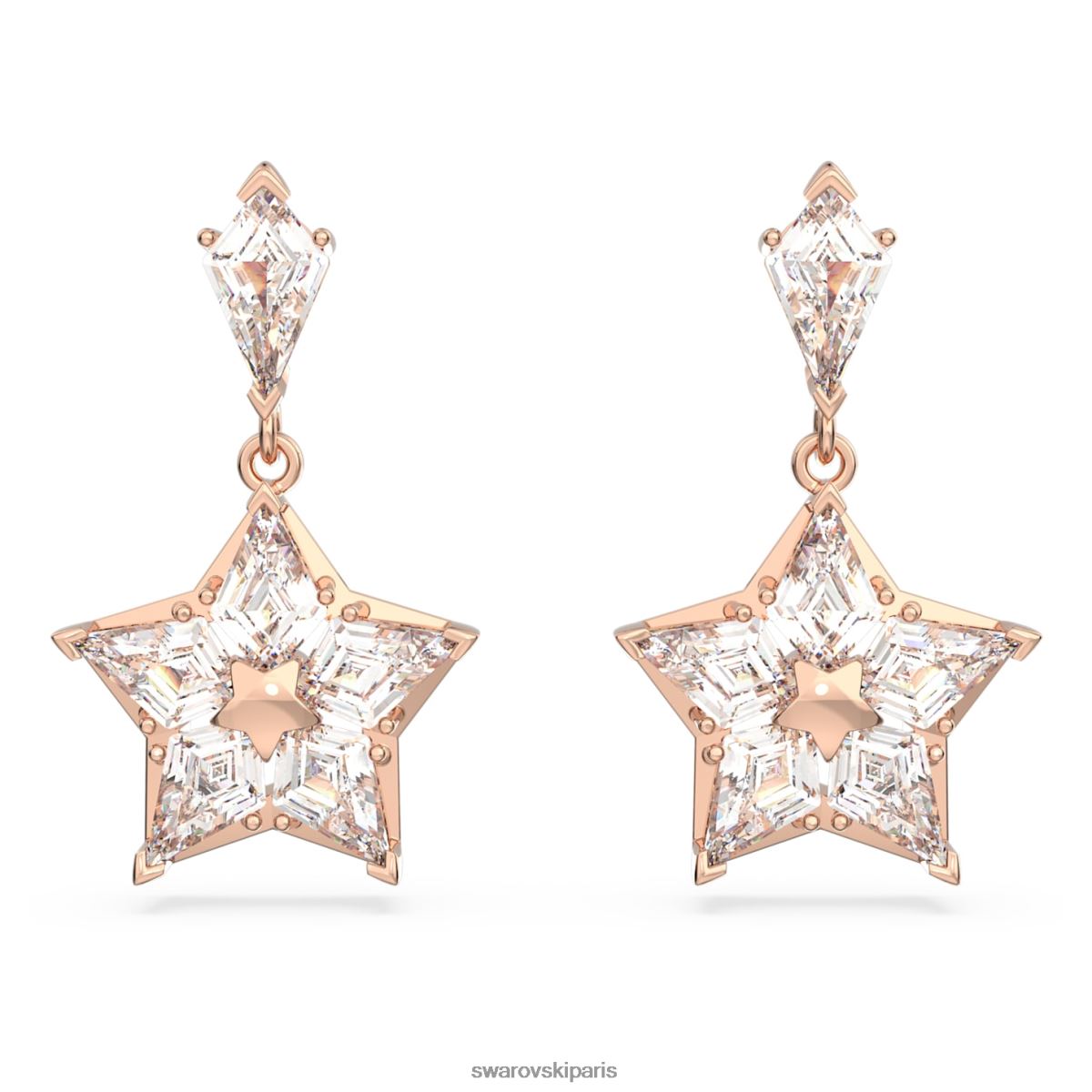bijoux Swarovski boucles d'oreilles Stella coupe cerf-volant, étoile, blanc, plaqué ton or rose RZD0XJ817