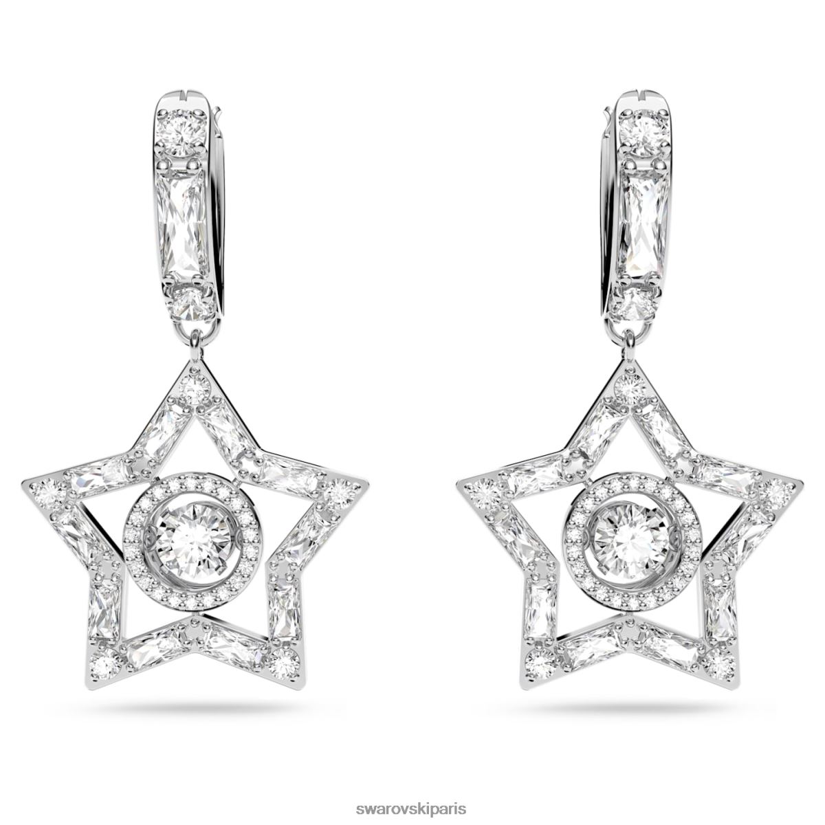 bijoux Swarovski boucles d'oreilles Stella coupes mixtes, étoile, blanc, rhodié RZD0XJ789