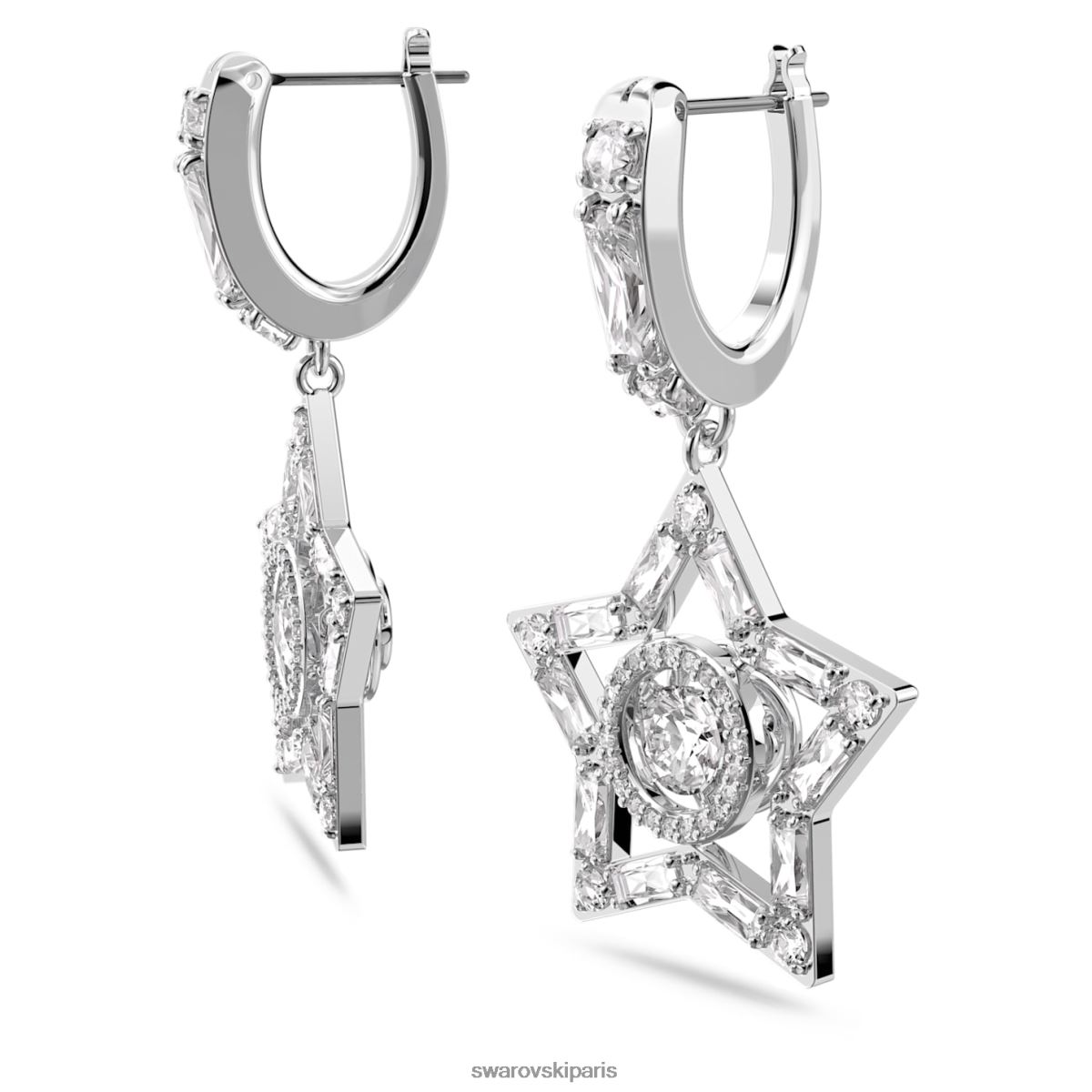 bijoux Swarovski boucles d'oreilles Stella coupes mixtes, étoile, blanc, rhodié RZD0XJ789