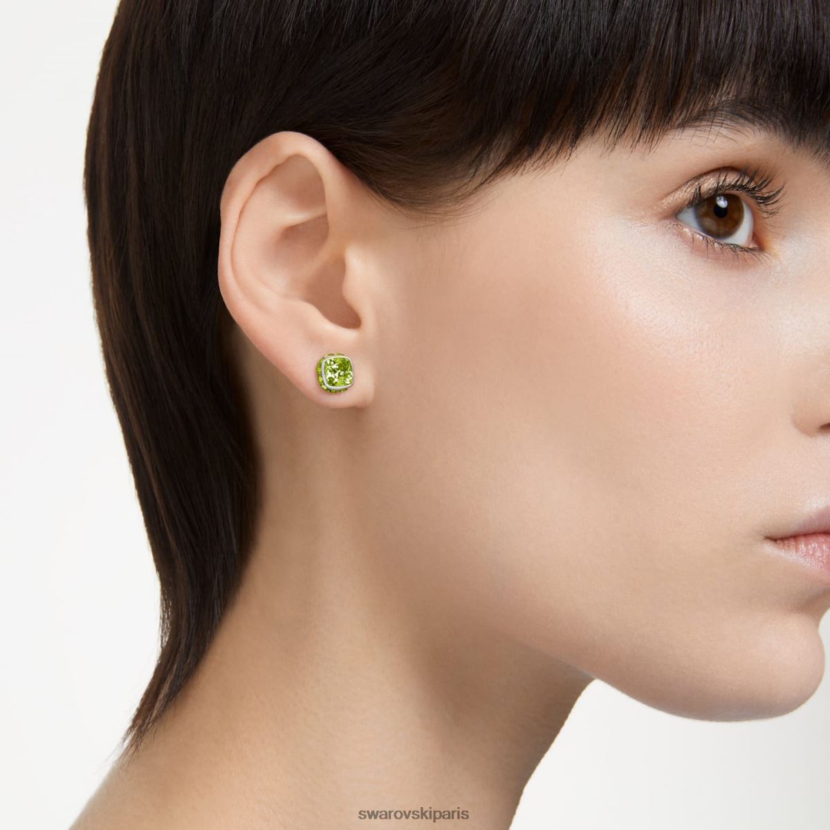 bijoux Swarovski boucles d'oreilles clous avec pierre de naissance coupe carrée août, vert, rhodié RZD0XJ727