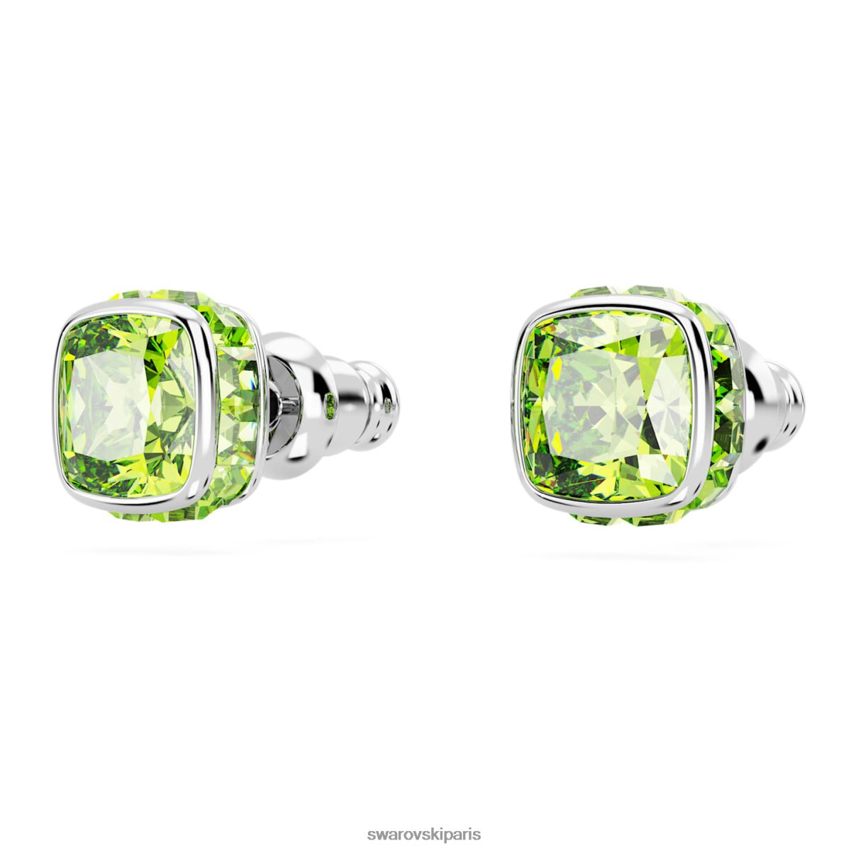 bijoux Swarovski boucles d'oreilles clous avec pierre de naissance coupe carrée août, vert, rhodié RZD0XJ727