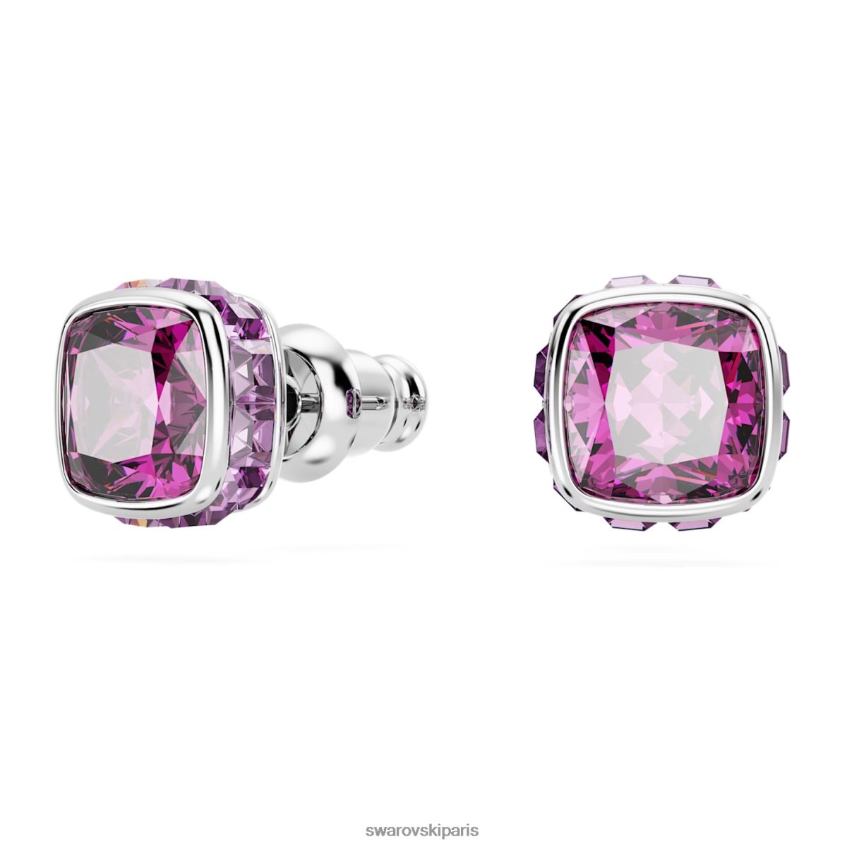 bijoux Swarovski boucles d'oreilles clous avec pierre de naissance coupe carrée février, rose, rhodié RZD0XJ735