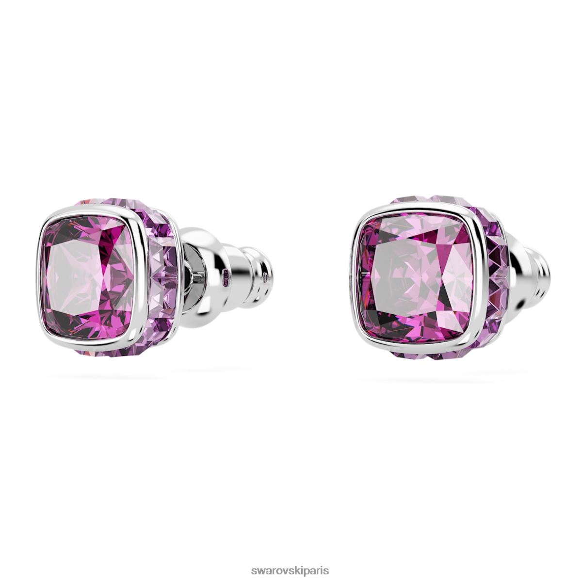 bijoux Swarovski boucles d'oreilles clous avec pierre de naissance coupe carrée février, rose, rhodié RZD0XJ735