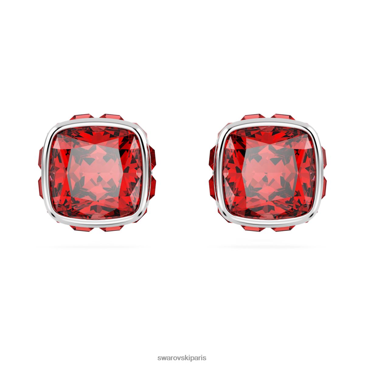 bijoux Swarovski boucles d'oreilles clous avec pierre de naissance coupe carrée juillet, rouge, rhodié RZD0XJ726