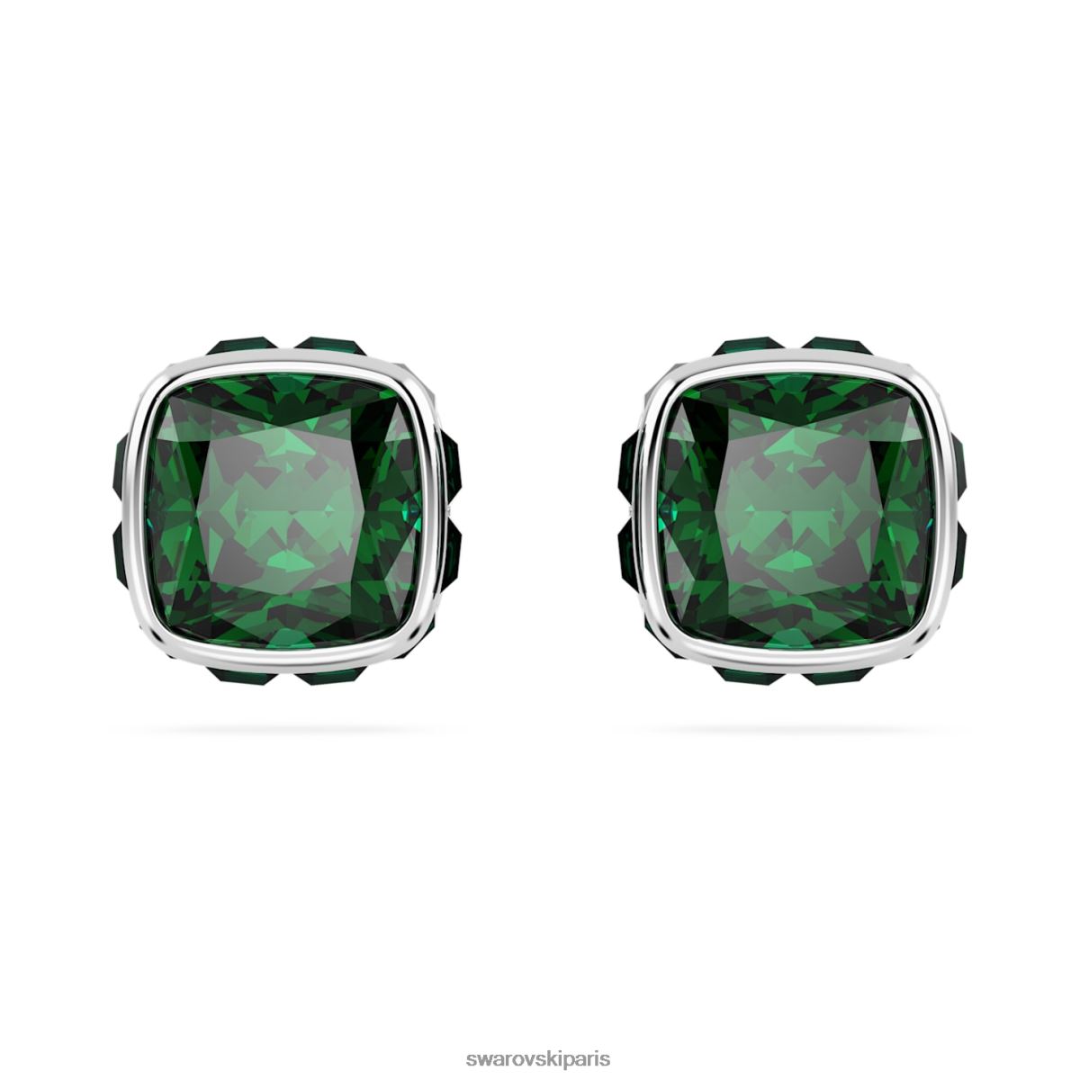 bijoux Swarovski boucles d'oreilles clous avec pierre de naissance coupe carrée mai, vert, rhodié RZD0XJ731